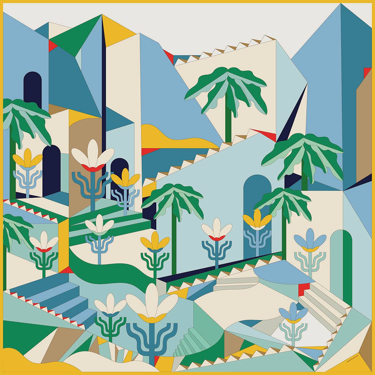 Jessie Zhao New York | Double Sided Wool Silk Scarf Of Tropical Breeze