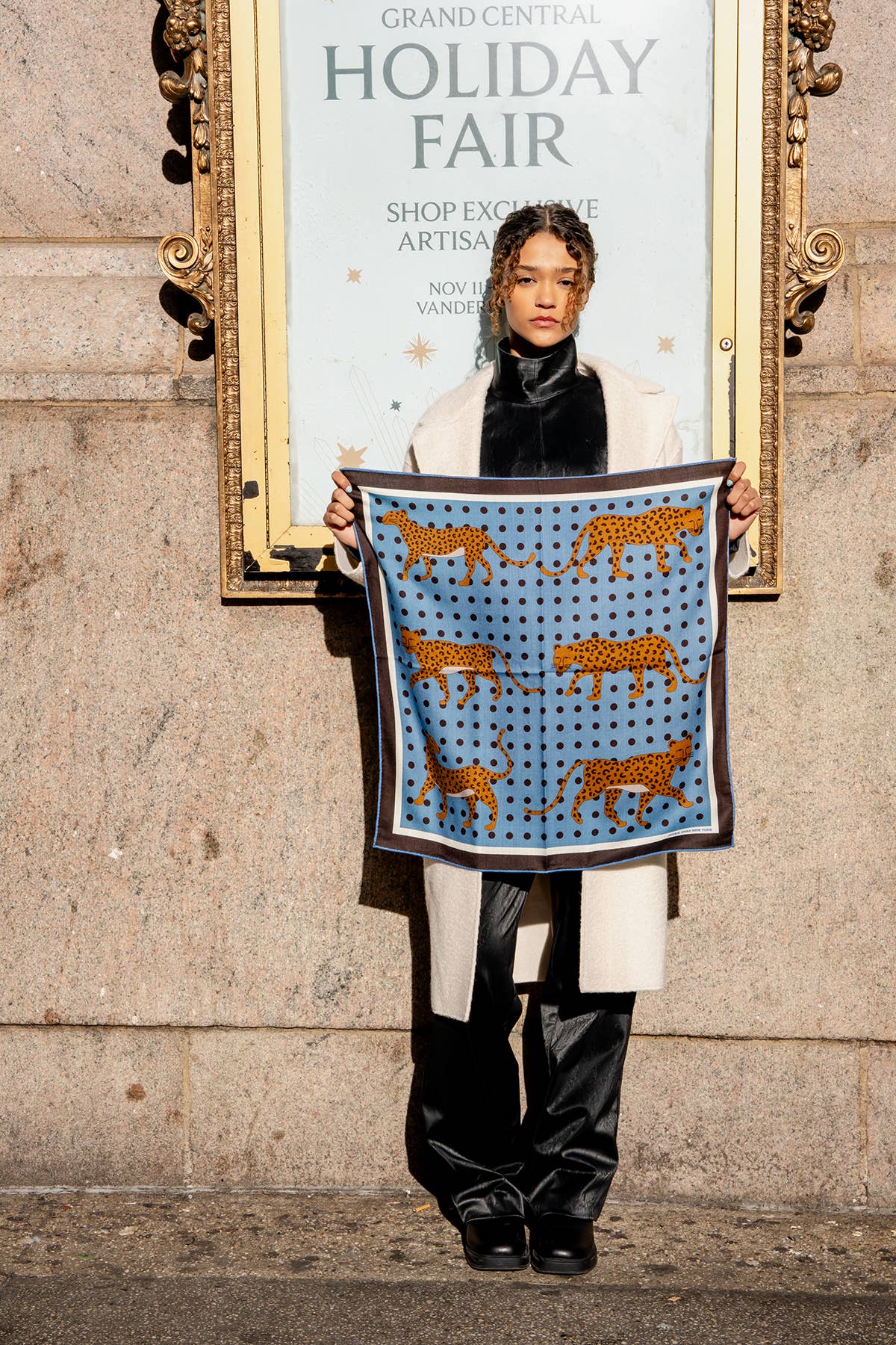 Jessie Zhao New York | Double Sided Wool Silk Scarf Of Blue Leopards Garden