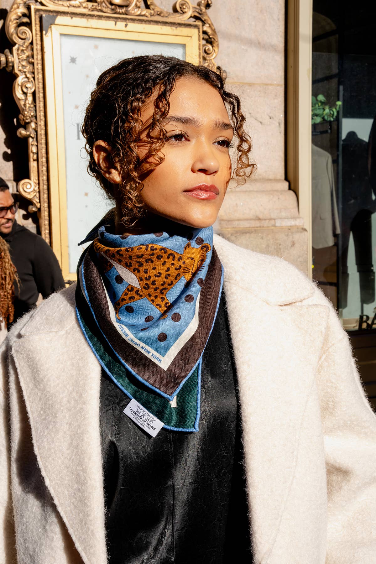 Jessie Zhao New York | Double Sided Wool Silk Scarf Of Blue Leopards Garden