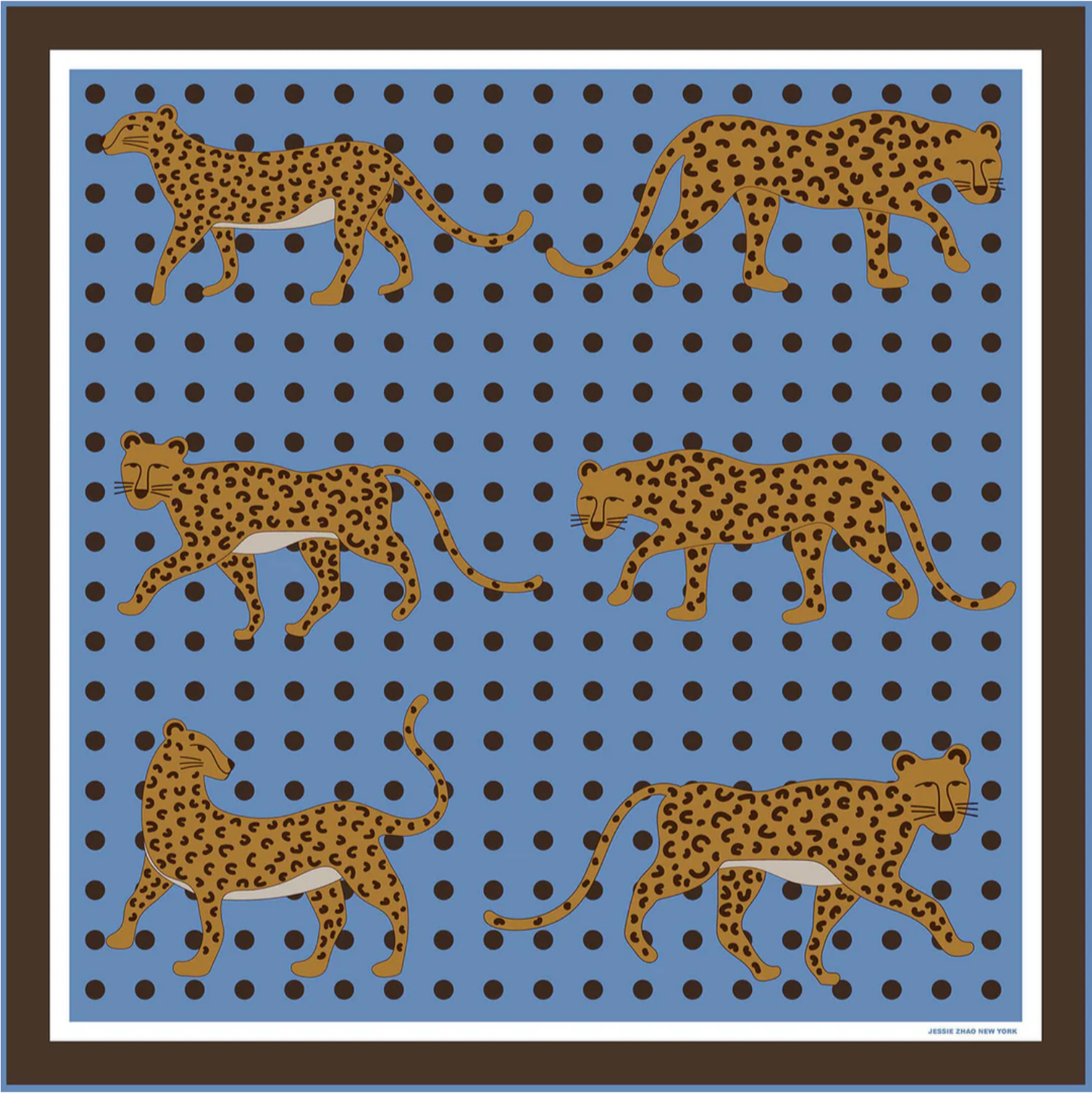 Jessie Zhao New York | Double Sided Wool Silk Scarf Of Blue Leopards Garden