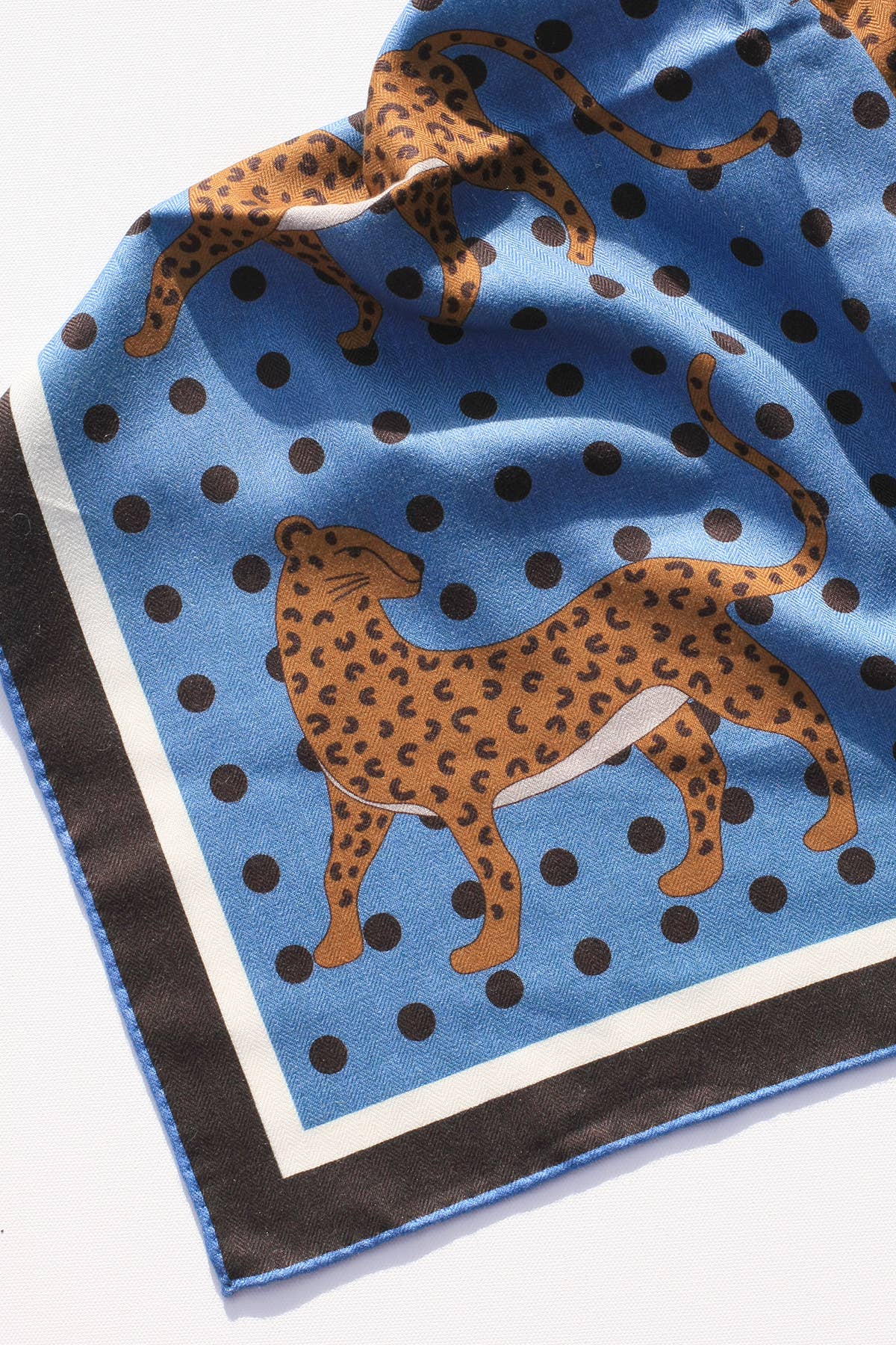 Jessie Zhao New York | Double Sided Wool Silk Scarf Of Blue Leopards Garden