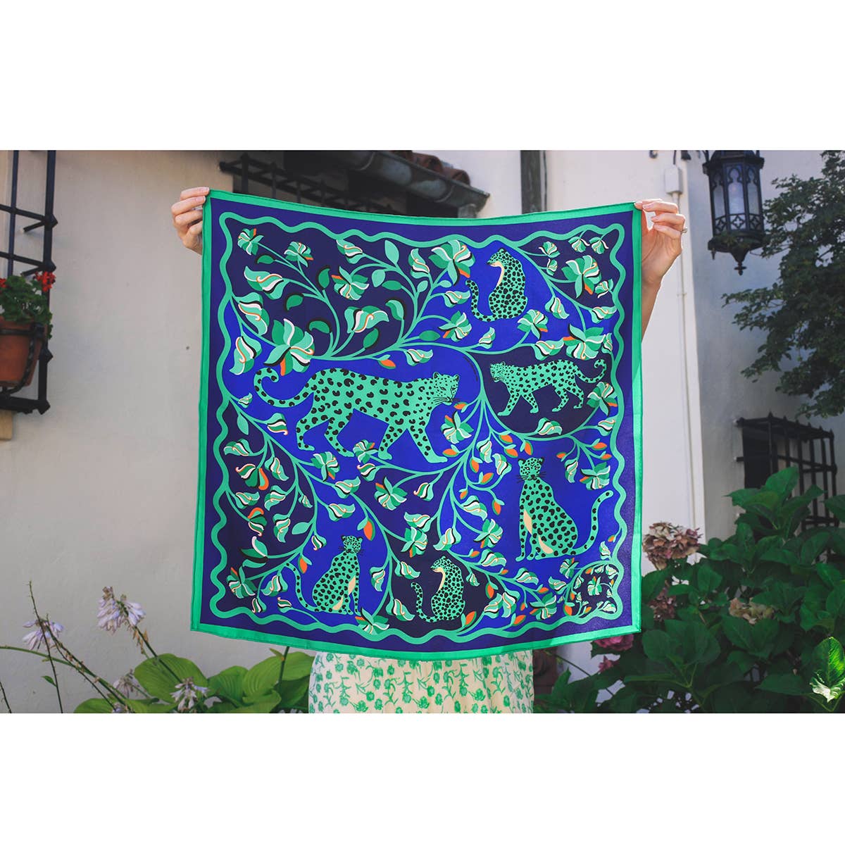 Jessie Zhao New York | Double Sided Silk Scarf Of Leopards In The Verdant Wild