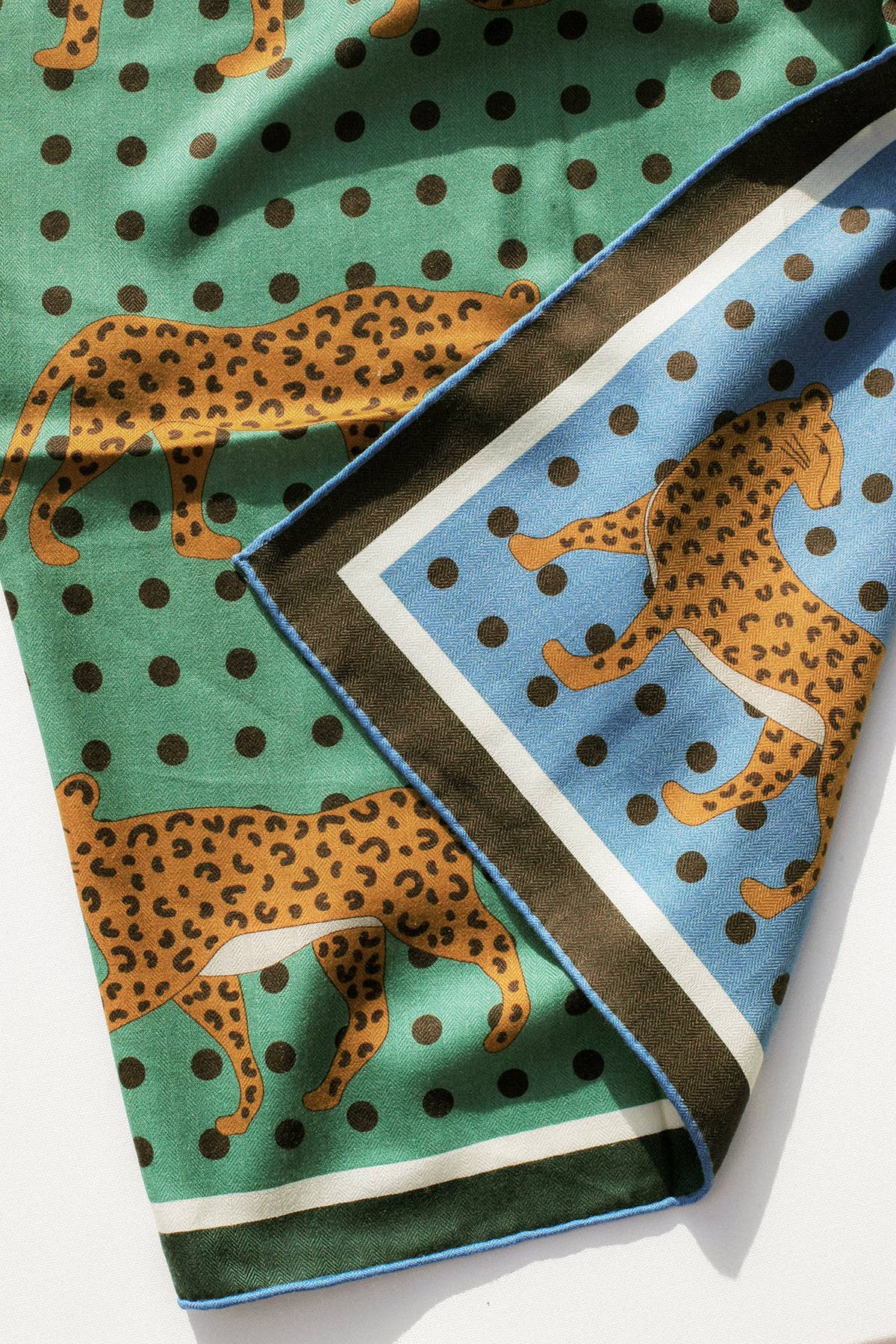 Jessie Zhao New York | Double Sided Wool Silk Scarf Of Blue Leopards Garden