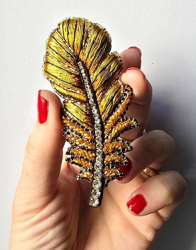 Céleste Mogador | Yellow feather brooch - M