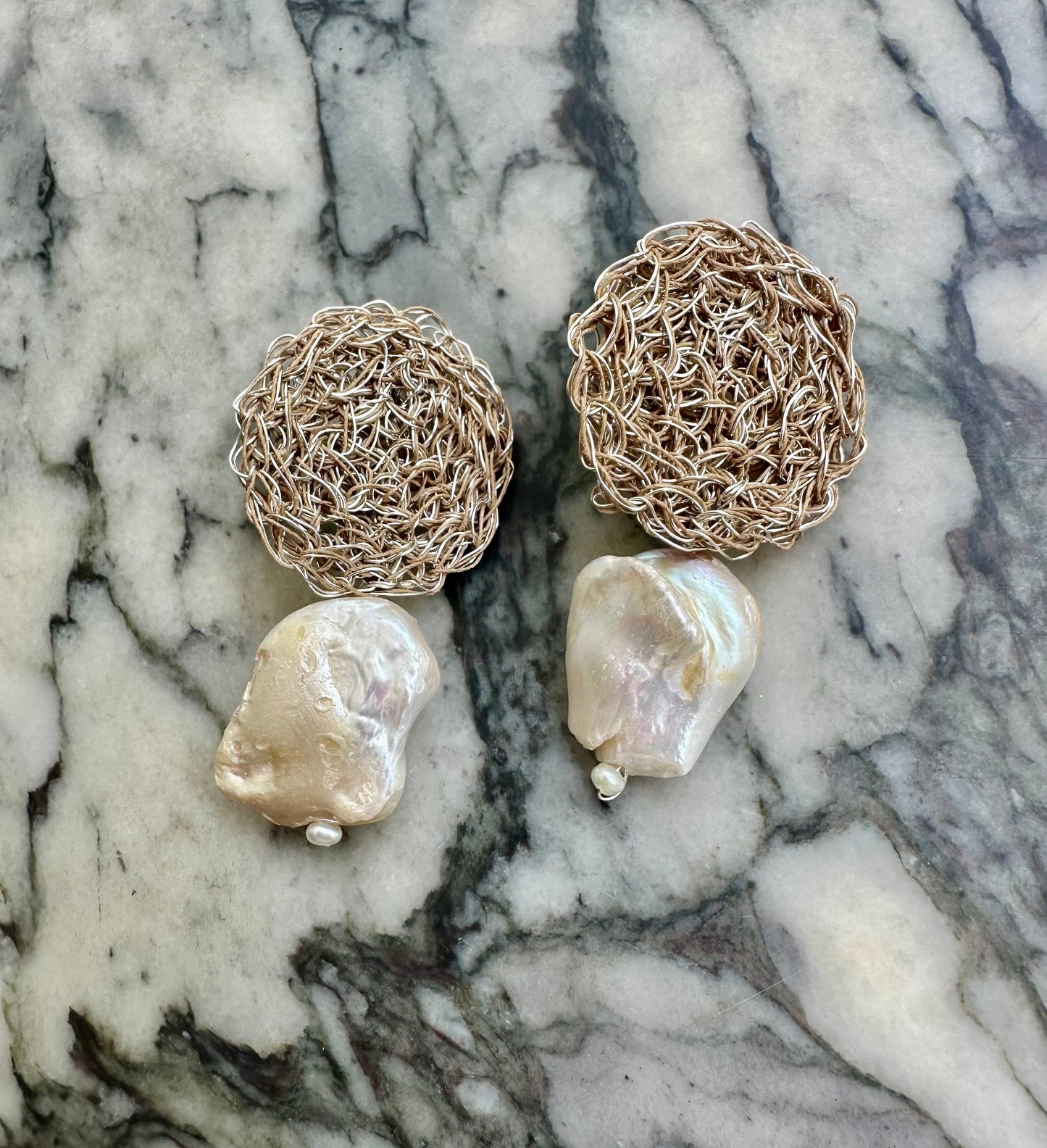 Hara Karamichali | Coco Discus Baroque Pearl Earrings.