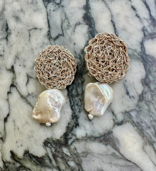 Hara Karamichali | Coco Discus Baroque Pearl Earrings.