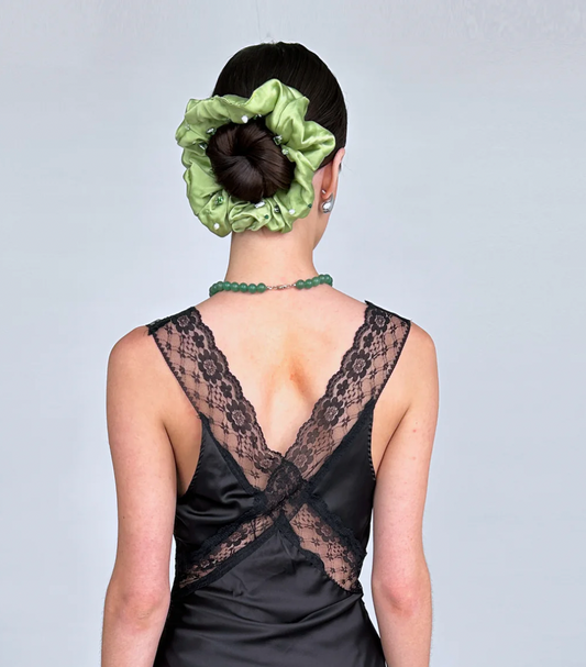 Aethera | Cecelia Embellished Oversized Silk Scrunchie - Pistachio