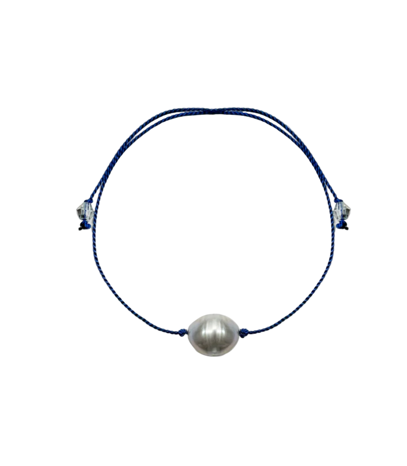 Aethera | Rui Grey Pearl Silk Cord Bracelet, Azure