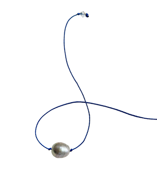 Aethera | Rui Grey Pearl Silk Cord Bracelet, Azure