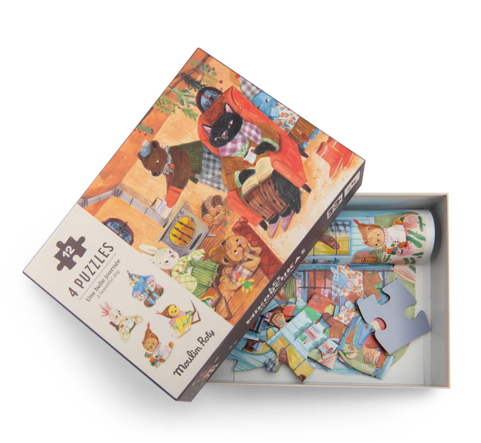 Moulin Roty | Les Minouchkas 4 mini puzzles 'A perfect day'