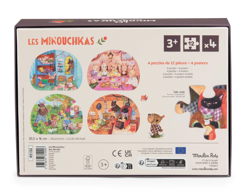 Moulin Roty | Les Minouchkas 4 mini puzzles 'A perfect day'