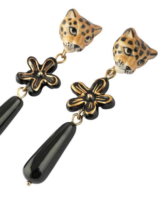 Nach Bijoux | Leopard and flower drop earrings