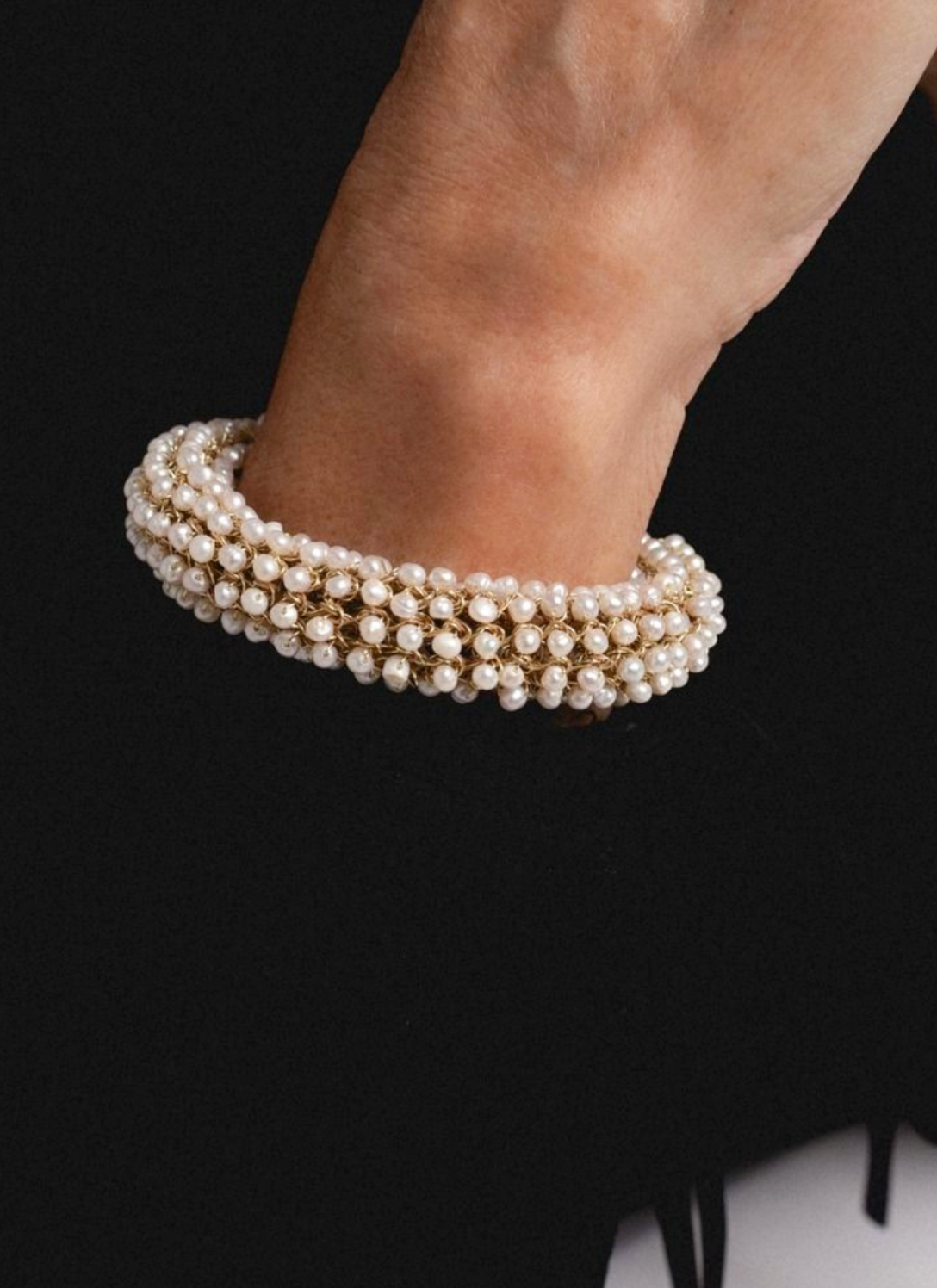 Hara Karamichali | Silver & Pearl Tube Knitting Bracelet