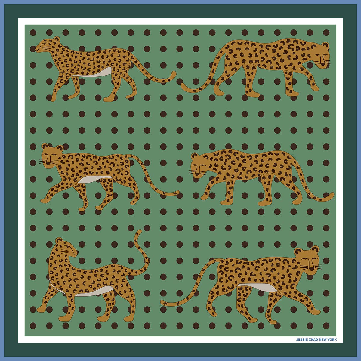 Jessie Zhao New York | Double Sided Wool Silk Scarf Of Blue Leopards Garden