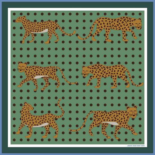 Jessie Zhao New York | Double Sided Wool Silk Scarf Of Blue Leopards Garden