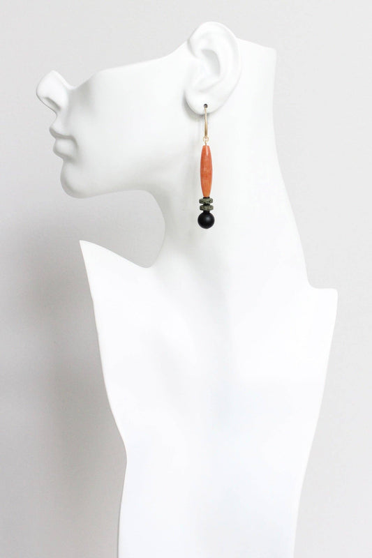 David Aubrey | Carnelian jade and jet earrings