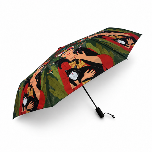 Naked Decor | Frida Kahlo with Trio Black Kitties Umbrella