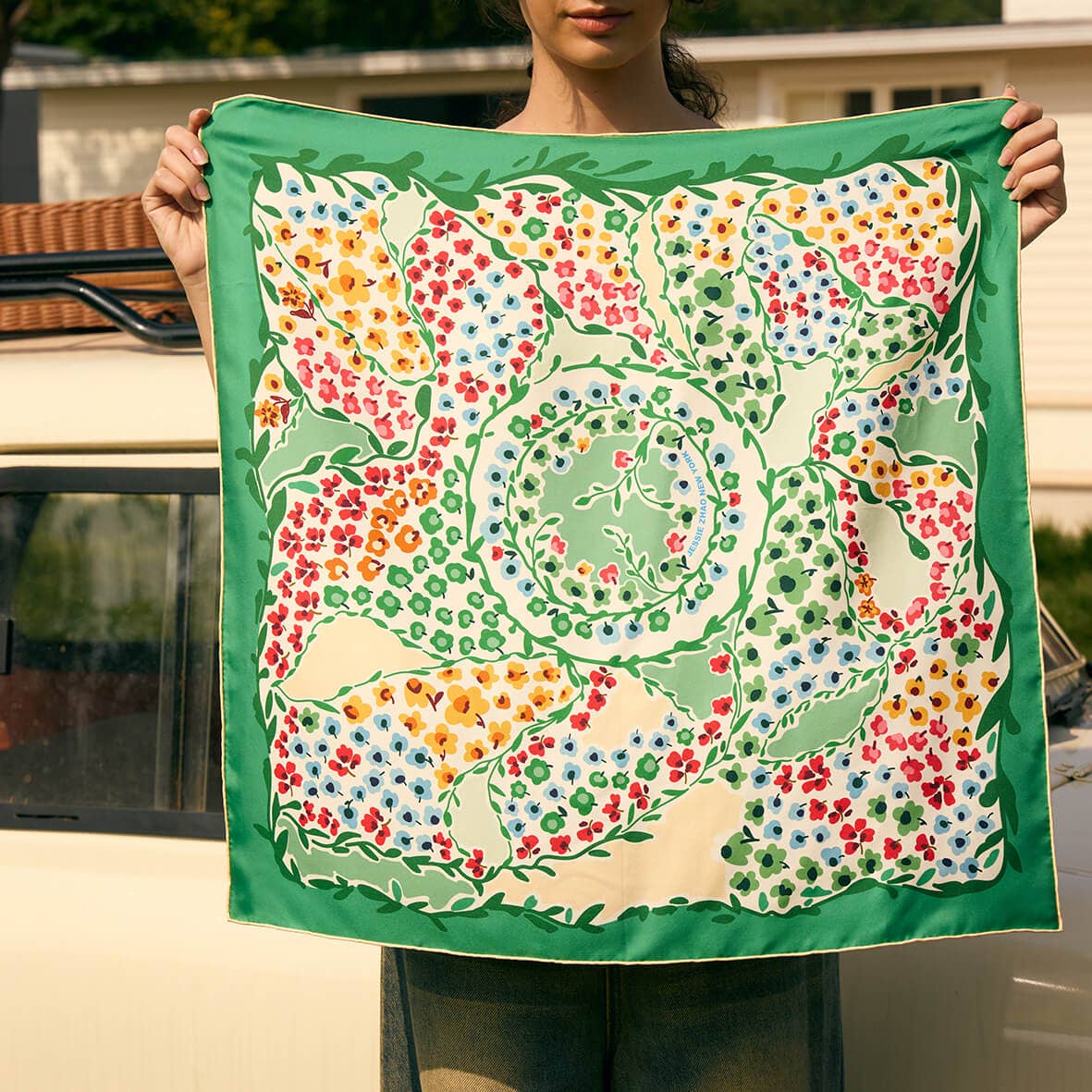 Jessie Zhao New York | Double Sided Silk Scarf of Garden