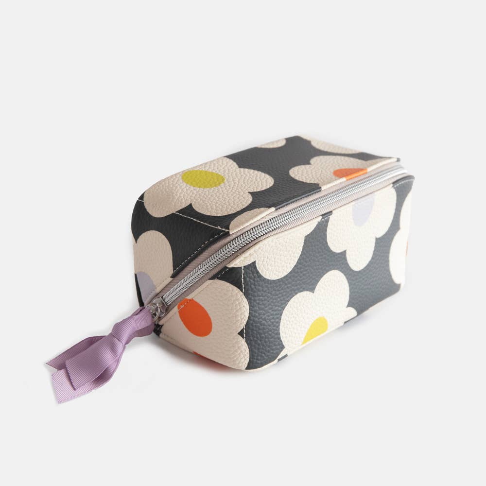 Caroline Gardner - Multi Flower Charcoal Diagonal Cosmetic Bag