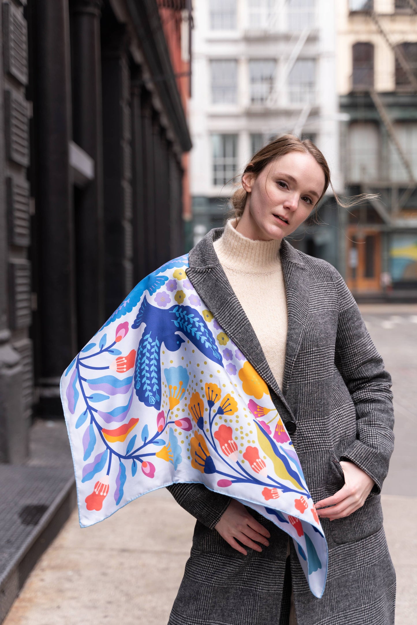 Jessie Zhao New York | Double Sided Silk Scarf of Blue Birds