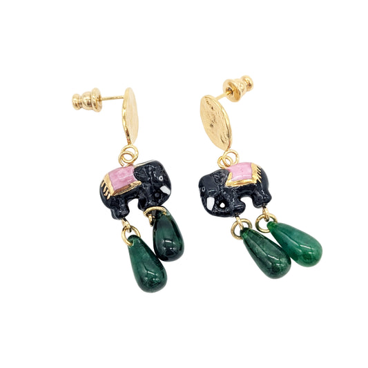 Nach Bijoux | Elephant & Jade Pendant earrings