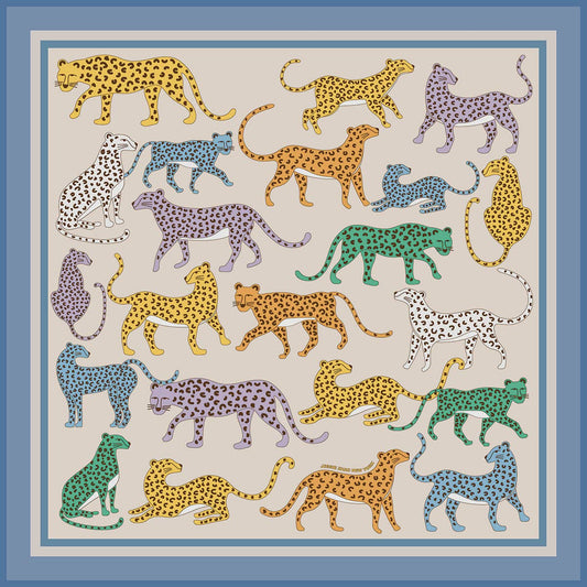 Jessie Zhao New York |  Double Sided Silk Scarf Of Leopards Garden