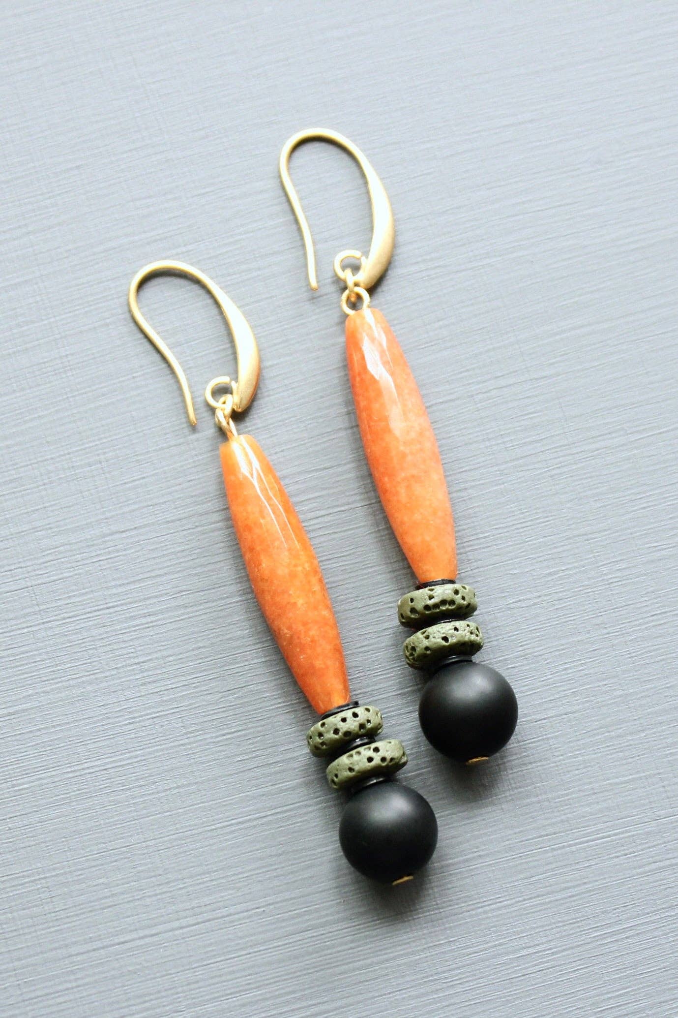 David Aubrey | Carnelian jade and jet earrings