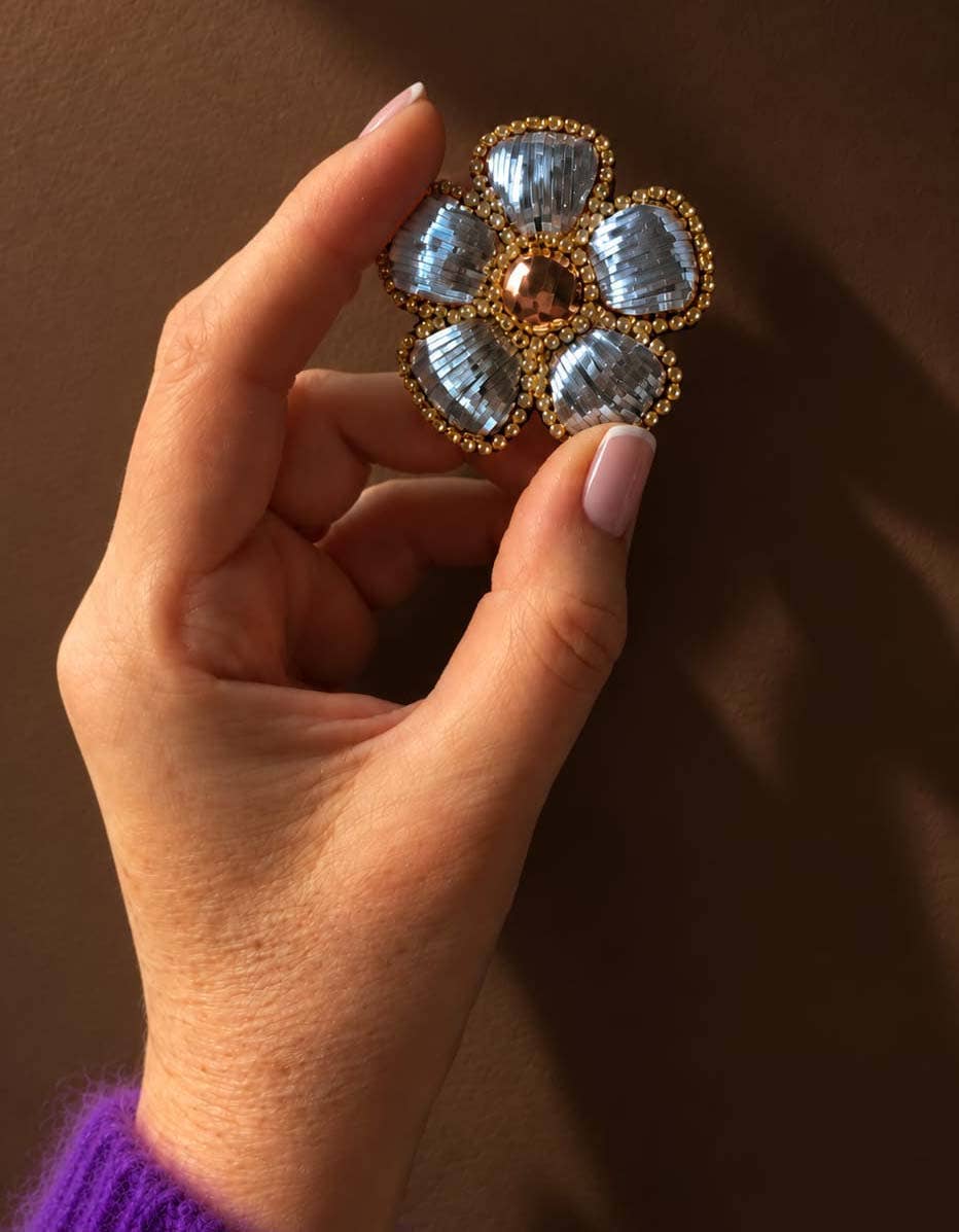 Céleste Mogador |  Small Light Blue & Bronze Flower