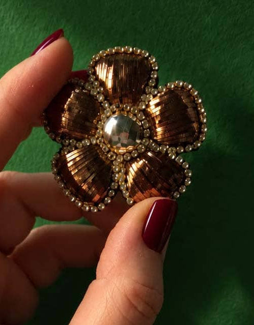 Céleste Mogador | Small Bronze and Gold Flower Brooch