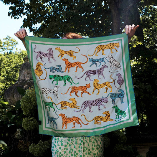 Jessie Zhao New York |  Double Sided Silk Scarf Of Leopards Garden