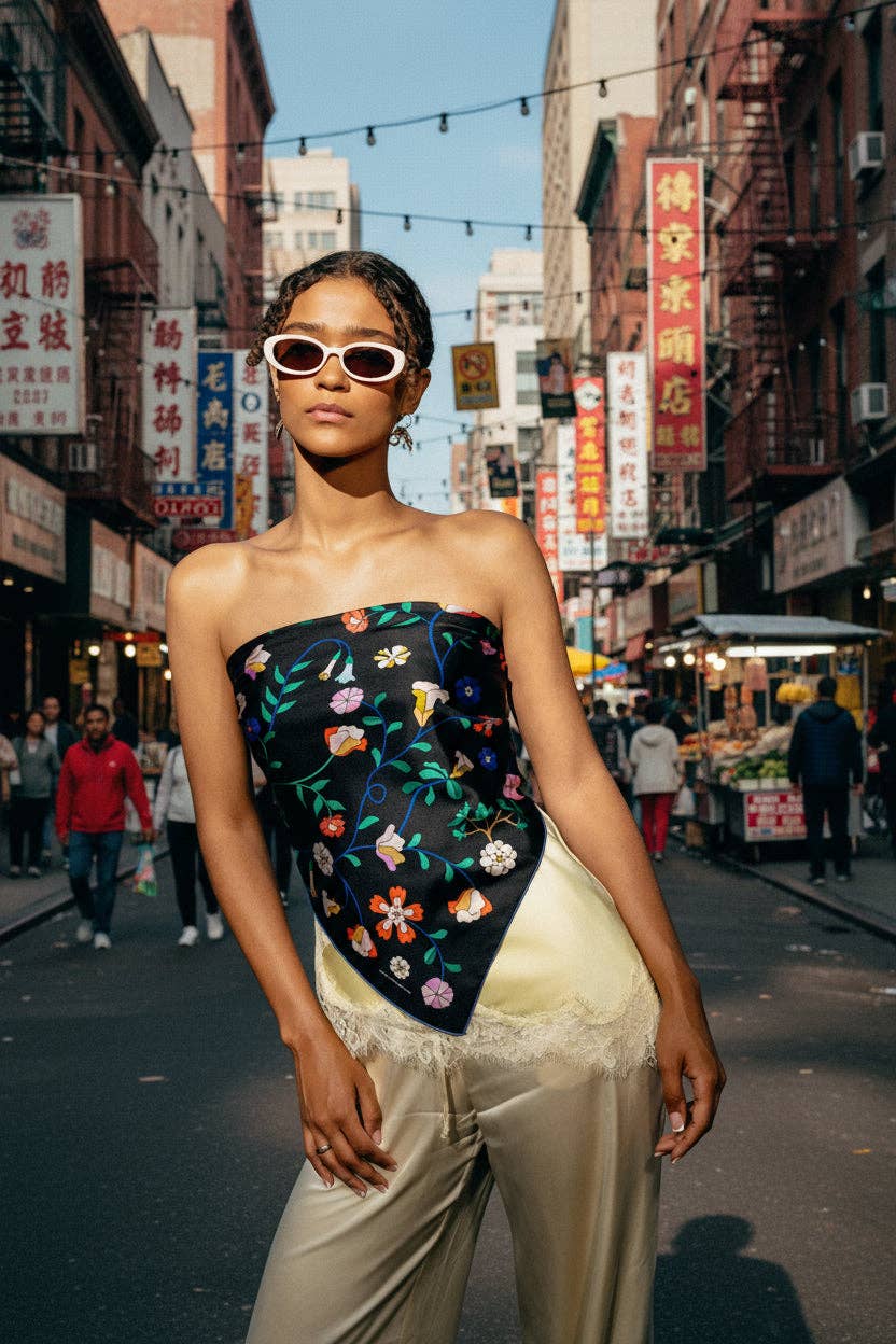 Jessie Zhao New York - Blooming Night Double Sided Silk Scarf