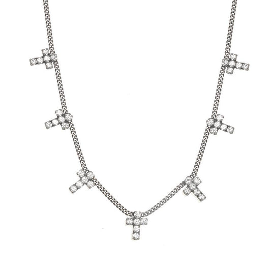TOVA | Multi Cross Necklace: Antique Silver
