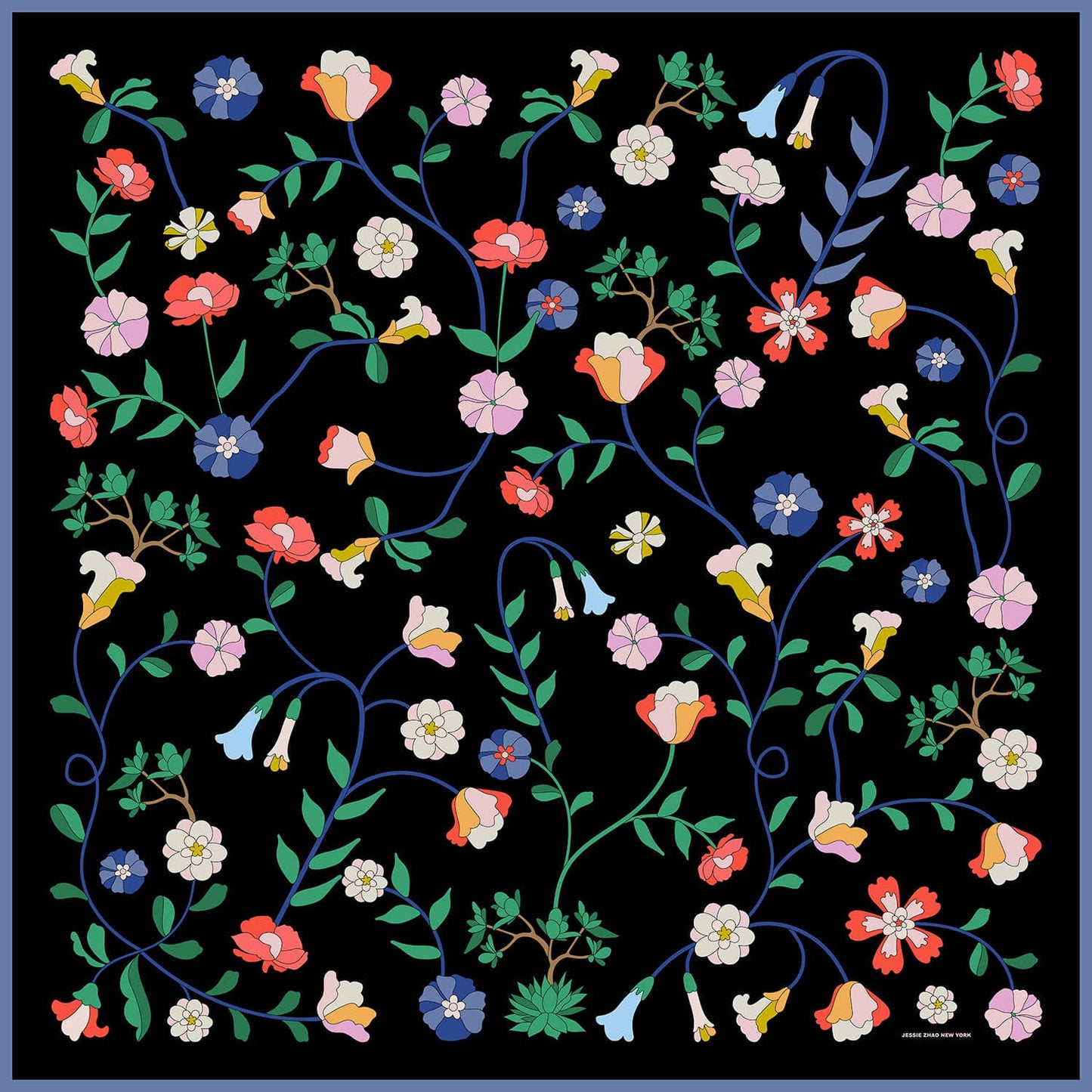 Jessie Zhao New York - Blooming Night Double Sided Silk Scarf