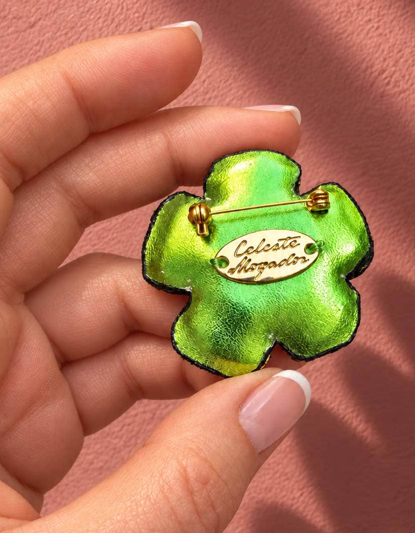 Céleste Mogador | Small Lime Green and Pink Flower Brooch