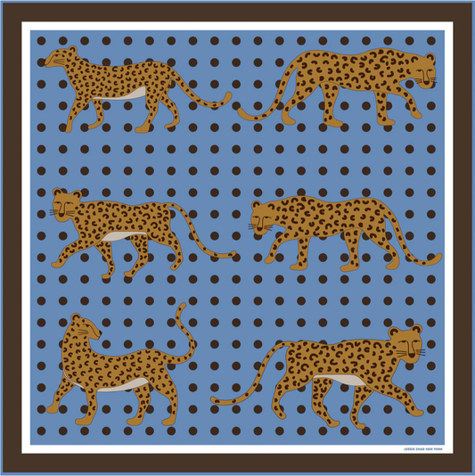 Jessie Zhao New York | Double Sided Wool Silk Scarf Of Blue Leopards Garden