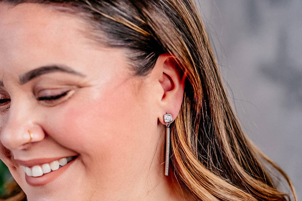 Loni Paul | Silver Crystal Bar Earrings