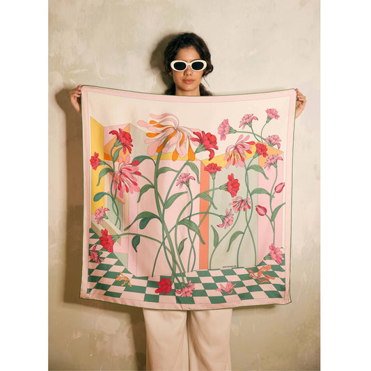 Jessie Zhao New York - Double Sided Silk Scarf of Flowers Daydreams