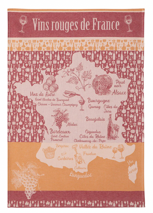 Coucke | Red Wines French Map - Tea Towel