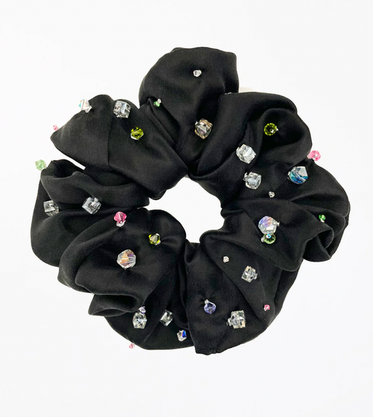 Aethera | Ottilie Embellished Oversized Silk Scrunchie - Nero