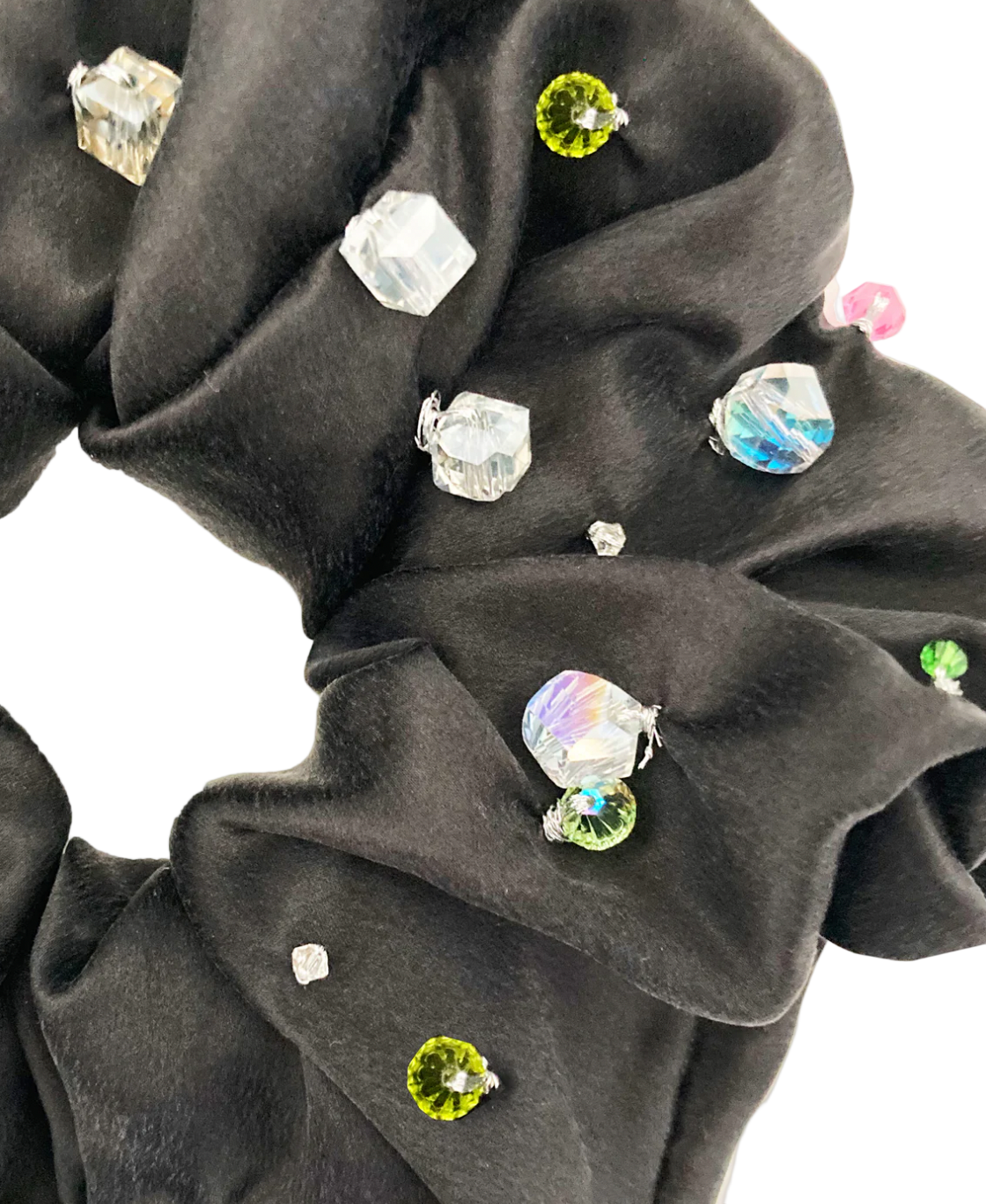 Aethera | Ottilie Embellished Oversized Silk Scrunchie - Nero