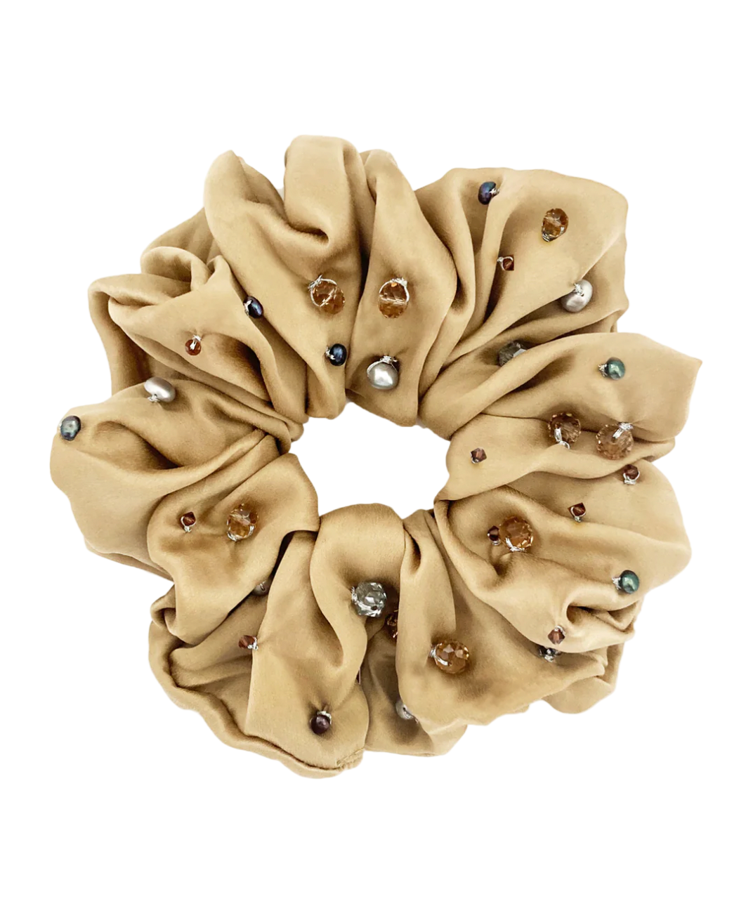 Aethera | Cultured Pearl & Crystal Silk Scrunchie - Bronze