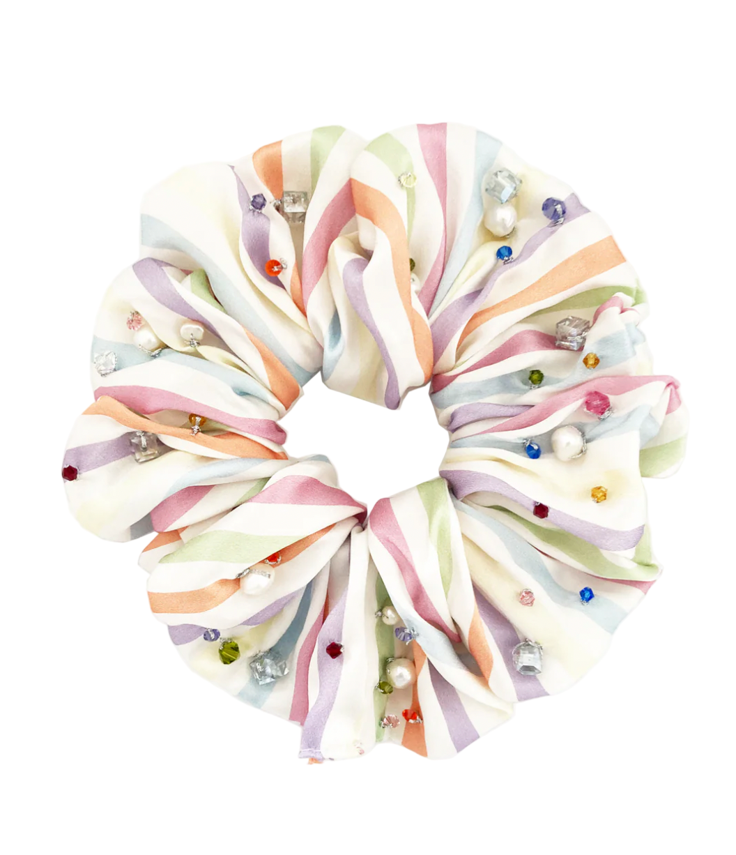 Aethera | Ottilie Embellished Oversized Silk Scrunchie - Stripe