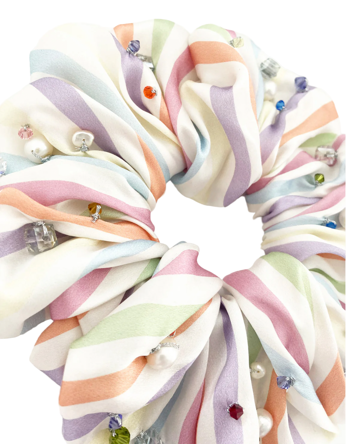 Aethera | Ottilie Embellished Oversized Silk Scrunchie - Stripe