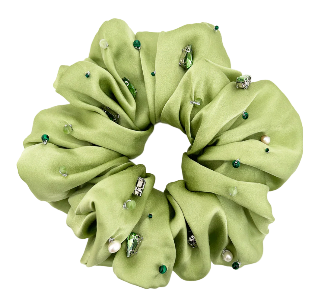 Aethera | Cecelia Embellished Oversized Silk Scrunchie - Pistachio