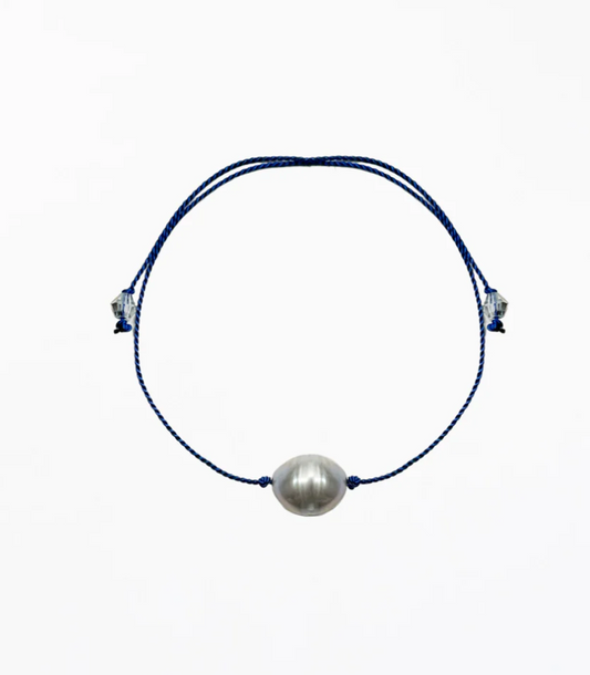 Aethera |  Rui Grey Pearl Silk Cord Bracelet - Azure