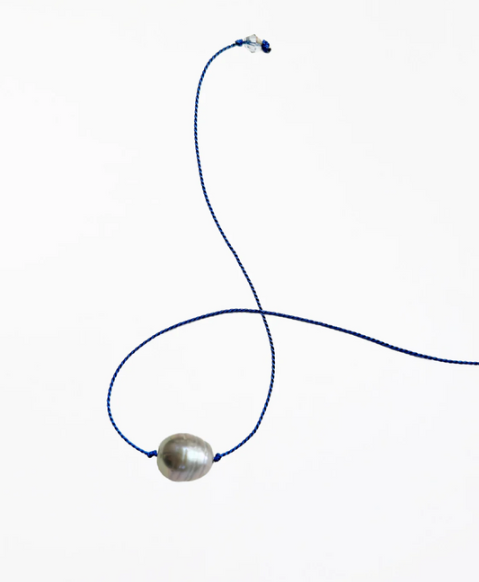 Aethera |  Rui Grey Pearl Silk Cord Bracelet - Azure