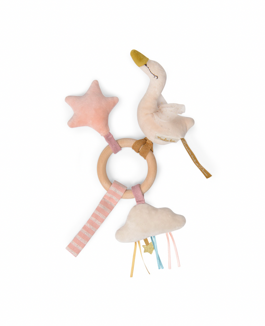 Moulin Roty | Ecole de Danse swan wooden ring rattle