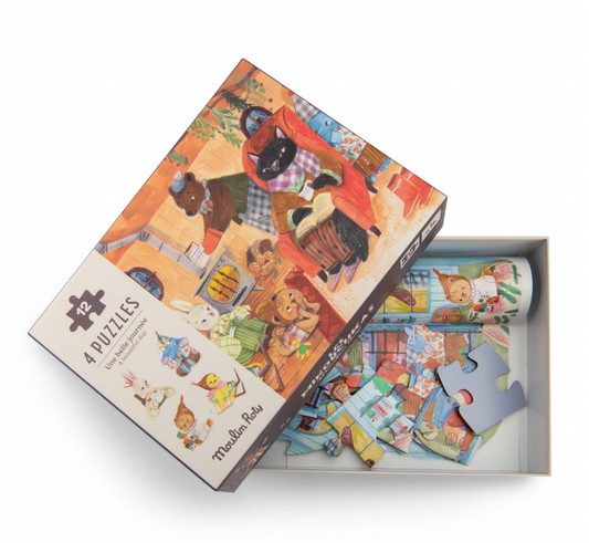 Moulin Roty | Les Minouchkas 4 mini puzzles 'A perfect day'