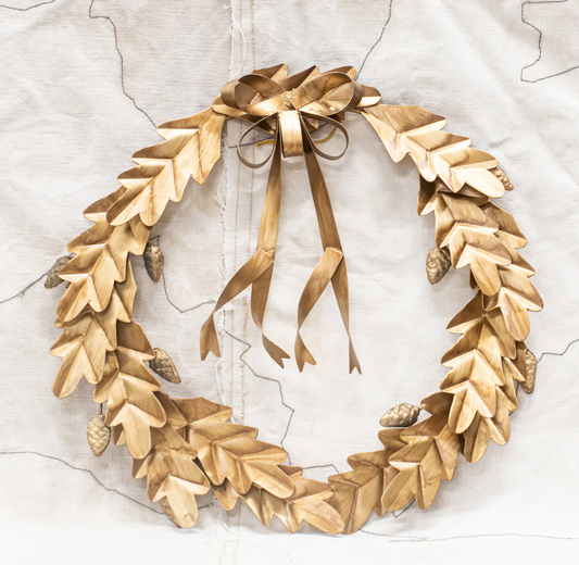 Ornamentation | Metal Wall Wreath - Oak Leaves and Acorns