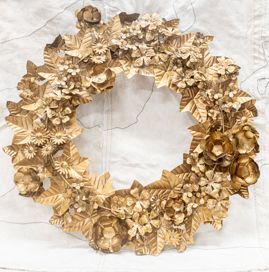 Ornamentation | Wreath Large Floral Metal - Gold